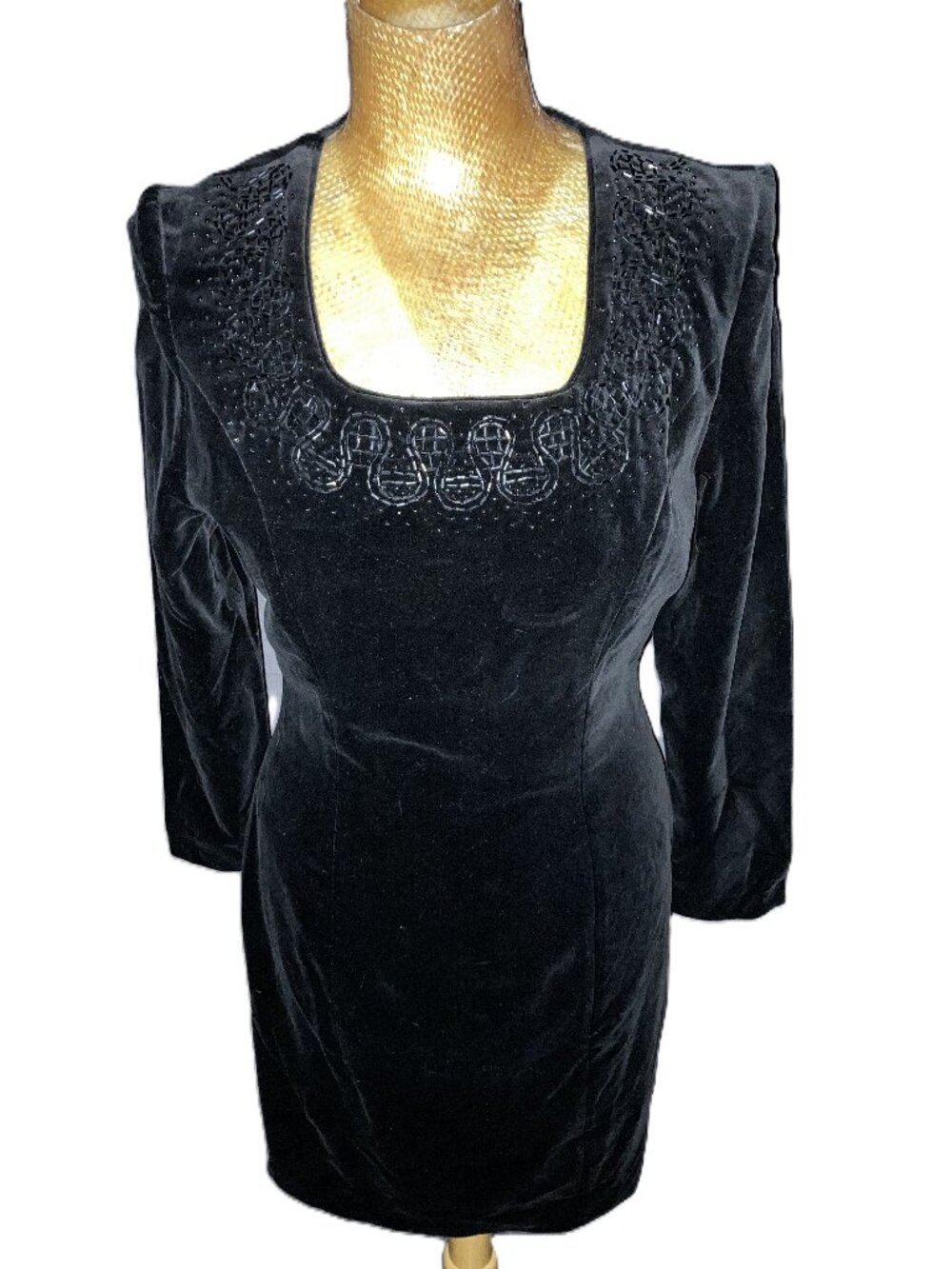 Vintage Laura Ashley Black Velvet Beaded Dress NOS Size 10 U.S.